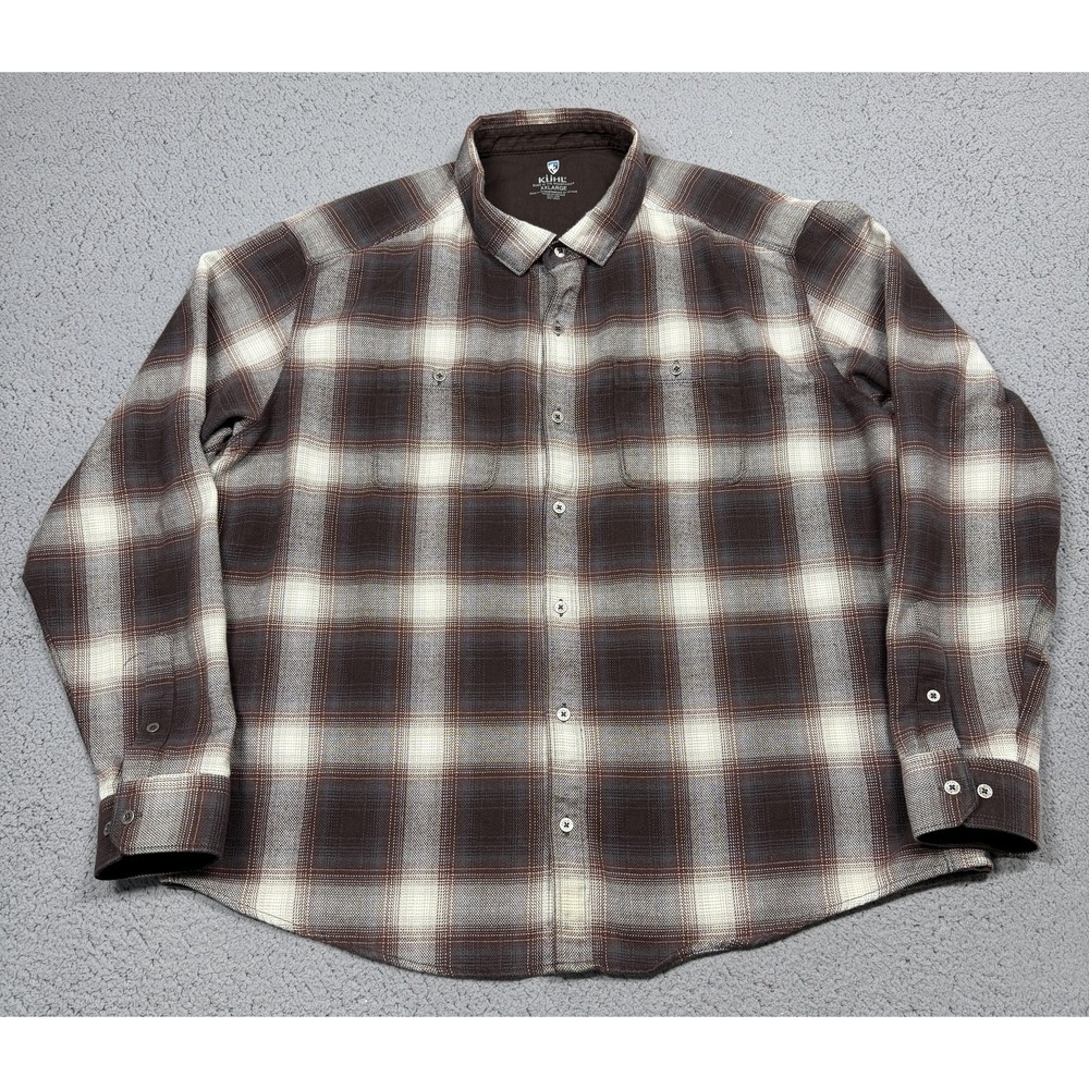Kuhl The Law Shirt Mens 2XL Brown Plaid Flannel Long Sleeve Button Up Outdoor